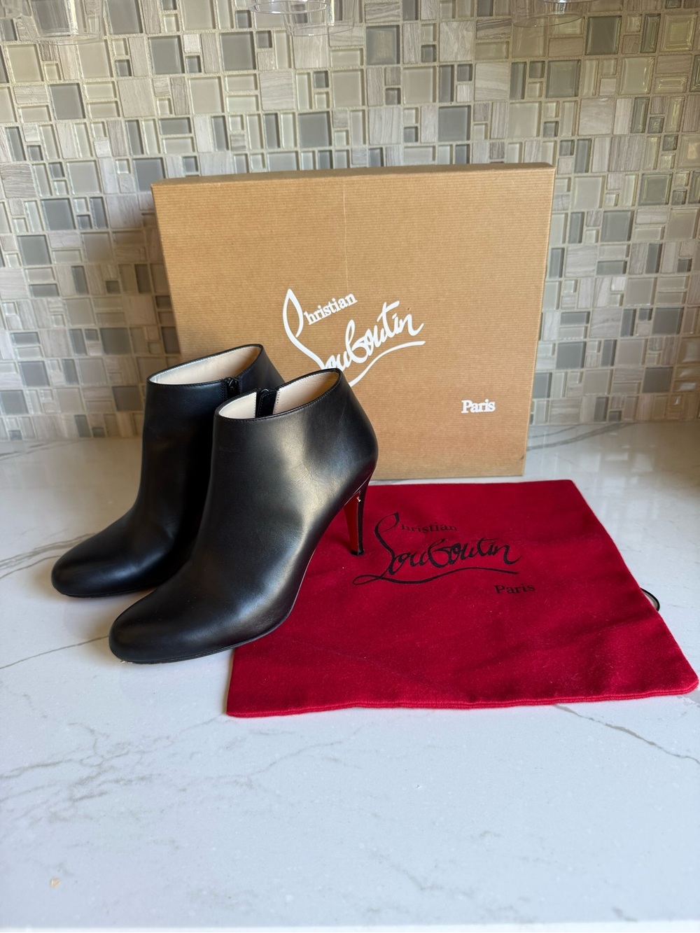 Christian Louboutin Belle Leather 85 Ankle Booties Black Size 38.5